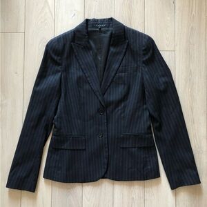 Theory Pinstripe Wool Blend Blazer Jacket in Black Made in USA Size 8